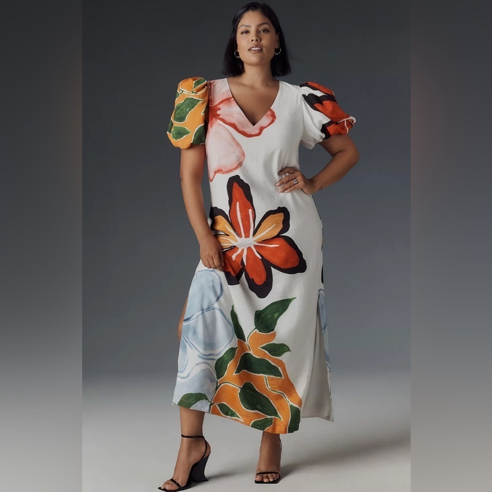 NWT! By Anthropologie Puff-Sleeve A-Line Maxi Dress 🏀